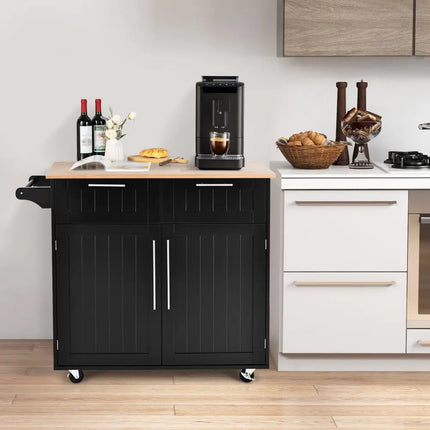 Heavy Duty Rolling Kitchen Cart with Tower Holder and Drawer-Black - Black - Kitchen Islands & Carts