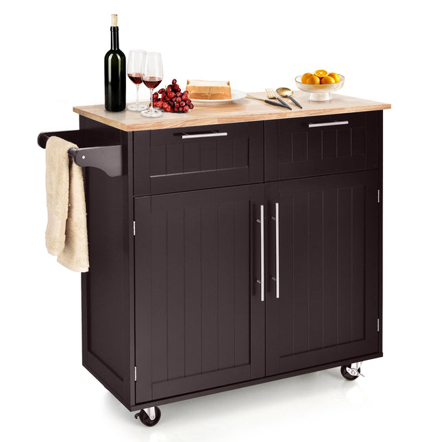 Heavy Duty Rolling Kitchen Cart with Tower Holder and Drawer-Brown - Brown - Kitchen Islands & Carts