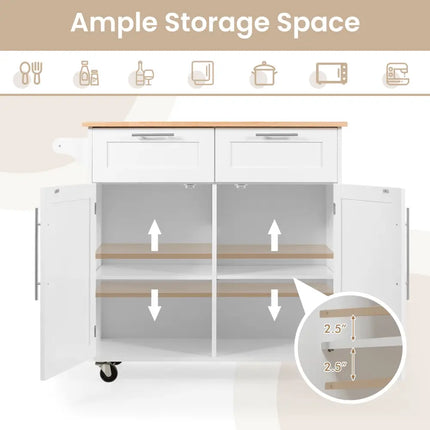 Heavy Duty Rolling Kitchen Cart with Tower Holder and Drawer-White - White - Kitchen Islands & Carts