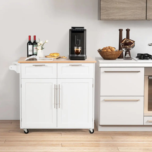 Heavy Duty Rolling Kitchen Cart with Tower Holder and Drawer-White - White - Kitchen Islands & Carts