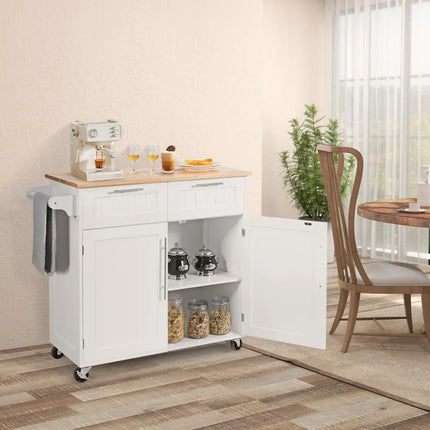 Heavy Duty Rolling Kitchen Cart with Tower Holder and Drawer-White - White - Kitchen Islands & Carts