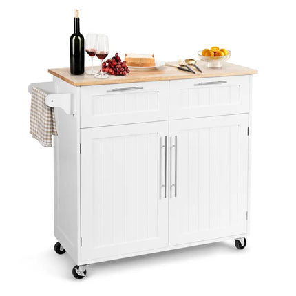 Heavy Duty Rolling Kitchen Cart with Tower Holder and Drawer-White - White - Kitchen Islands & Carts