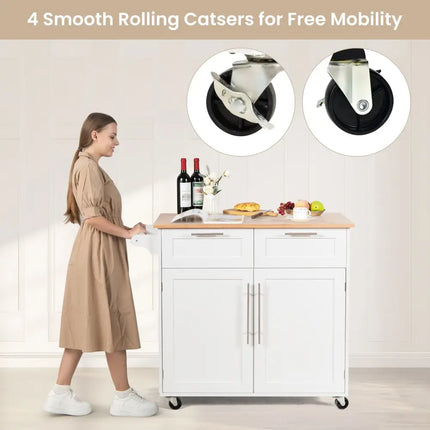 Heavy Duty Rolling Kitchen Cart with Tower Holder and Drawer-White - White - Kitchen Islands & Carts