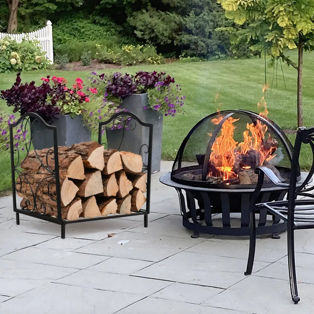 Heavy-Duty Steel Firewood Log Rack - Black - Log Storage
