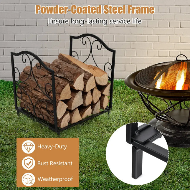 Heavy-Duty Steel Firewood Log Rack - Black - Log Storage