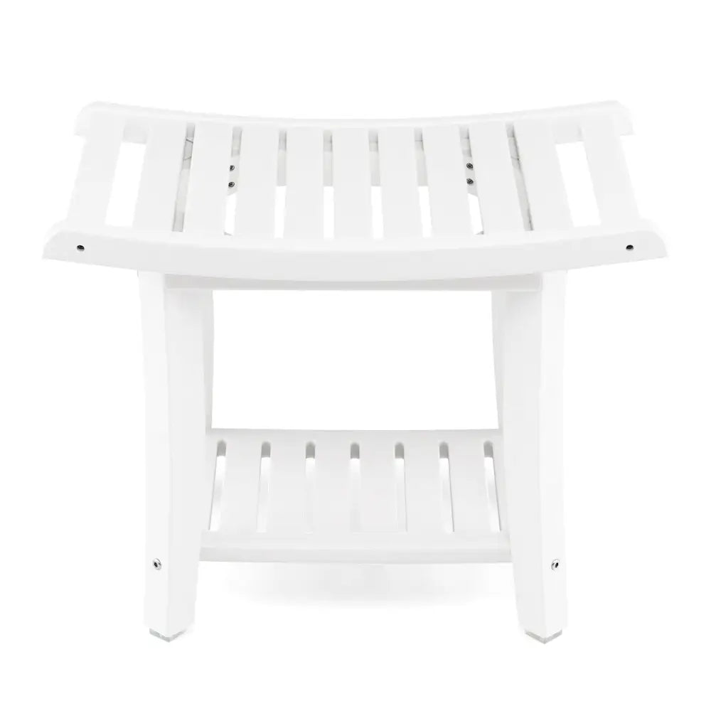 Heavy Duty Waterproof Bath Stool with Curved Seat and Storage Shelf-White - Off White - Bath Safety