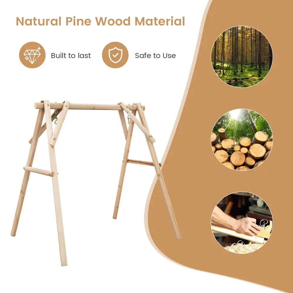Heavy Duty Wooden Swing Frame with Reinforced Bars - Natural - Porch Swings