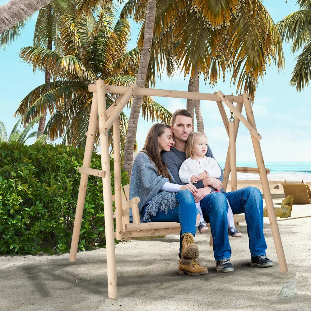 Heavy Duty Wooden Swing Frame with Reinforced Bars - Natural - Porch Swings