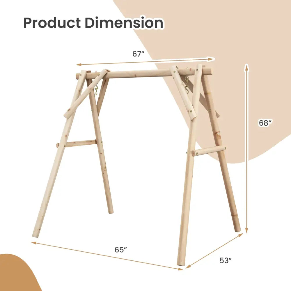 Heavy Duty Wooden Swing Frame with Reinforced Bars - Natural - Porch Swings