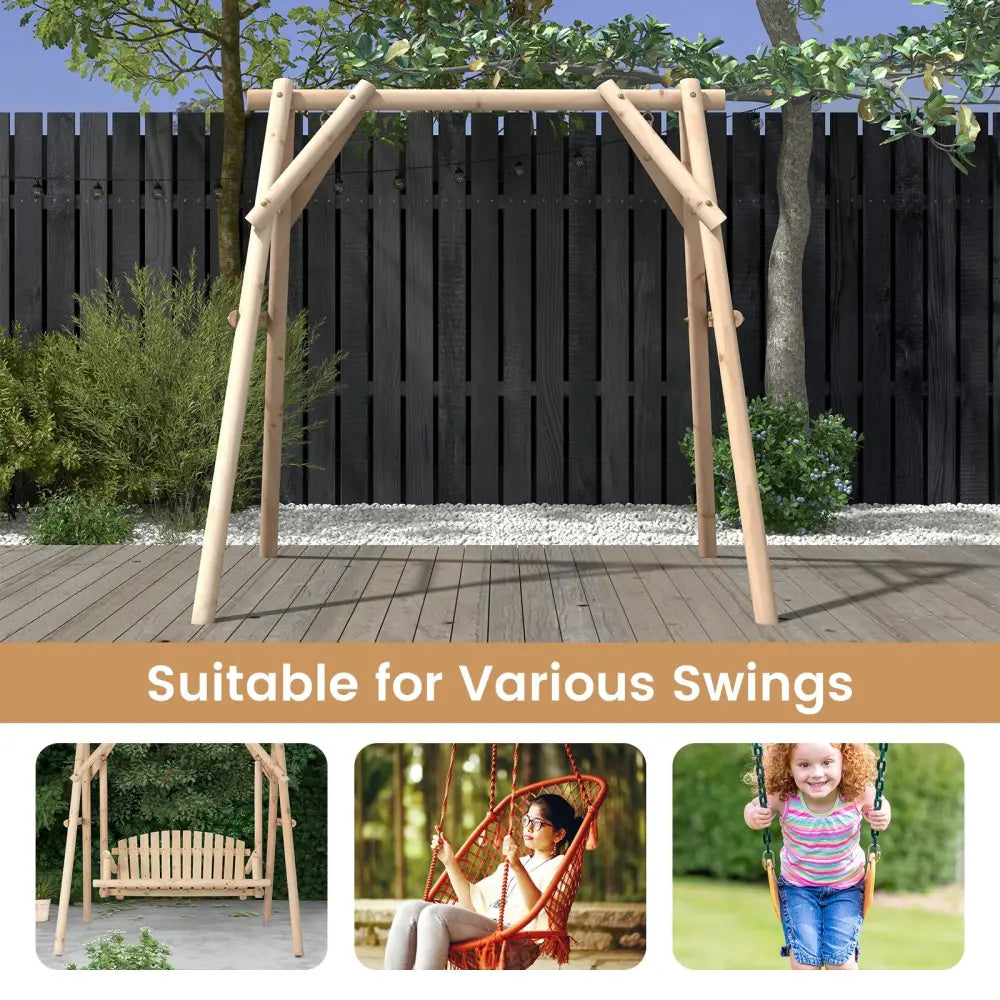 Heavy Duty Wooden Swing Frame with Reinforced Bars - Natural - Porch Swings