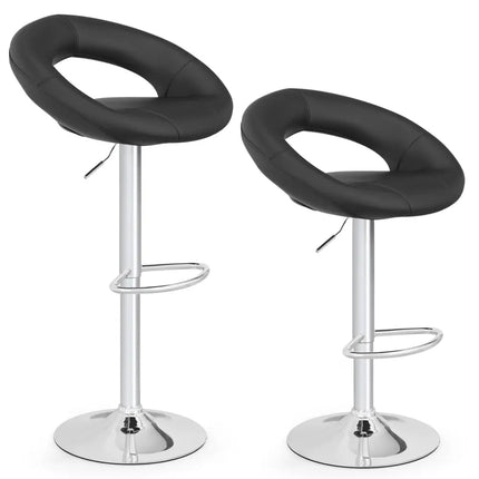 Height Adjustable Bar Stools Set of 2 with Hollow Back and Footrest-Black - Black - Bar Stools