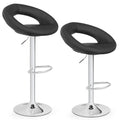 Height Adjustable Bar Stools Set of 2 with Hollow Back and Footrest-Black - Black - Bar Stools