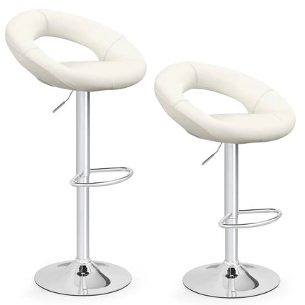 Height Adjustable Bar Stools Set of 2 with Hollow Back and Footrest-White - White - Bar Stools