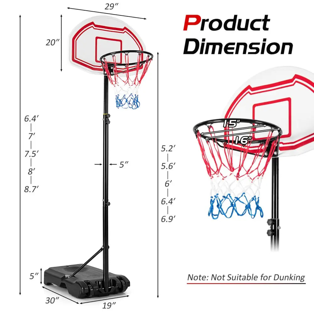 Height Adjustable Basketball Hoop with 2 Nets and Fillable Base - Multicolor - Sport Equipments