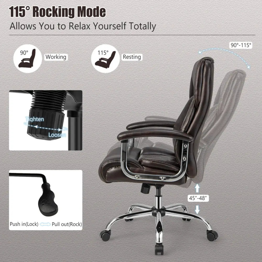Height Adjustable Big and Tall Office Chair Computer Desk Chair with Metal Base-Brown - Brown - Big and Tall Chairs