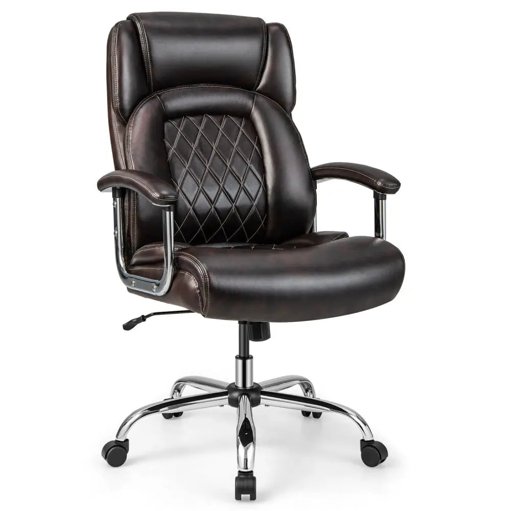 Height Adjustable Big and Tall Office Chair Computer Desk Chair with Metal Base-Brown - Brown - Big and Tall Chairs