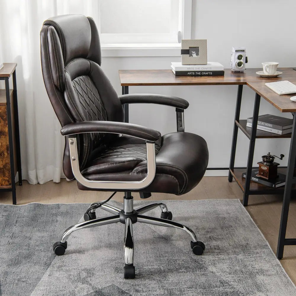 Height Adjustable Big and Tall Office Chair Computer Desk Chair with Metal Base-Brown - Brown - Big and Tall Chairs