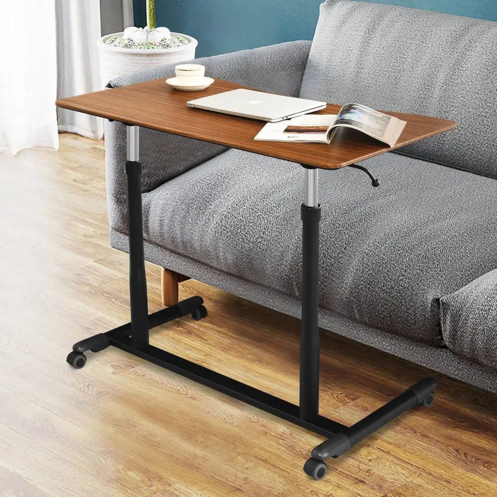 Height Adjustable Computer Desk Sit to Stand Rolling Notebook Table-Brown - Brown - Standing Desks