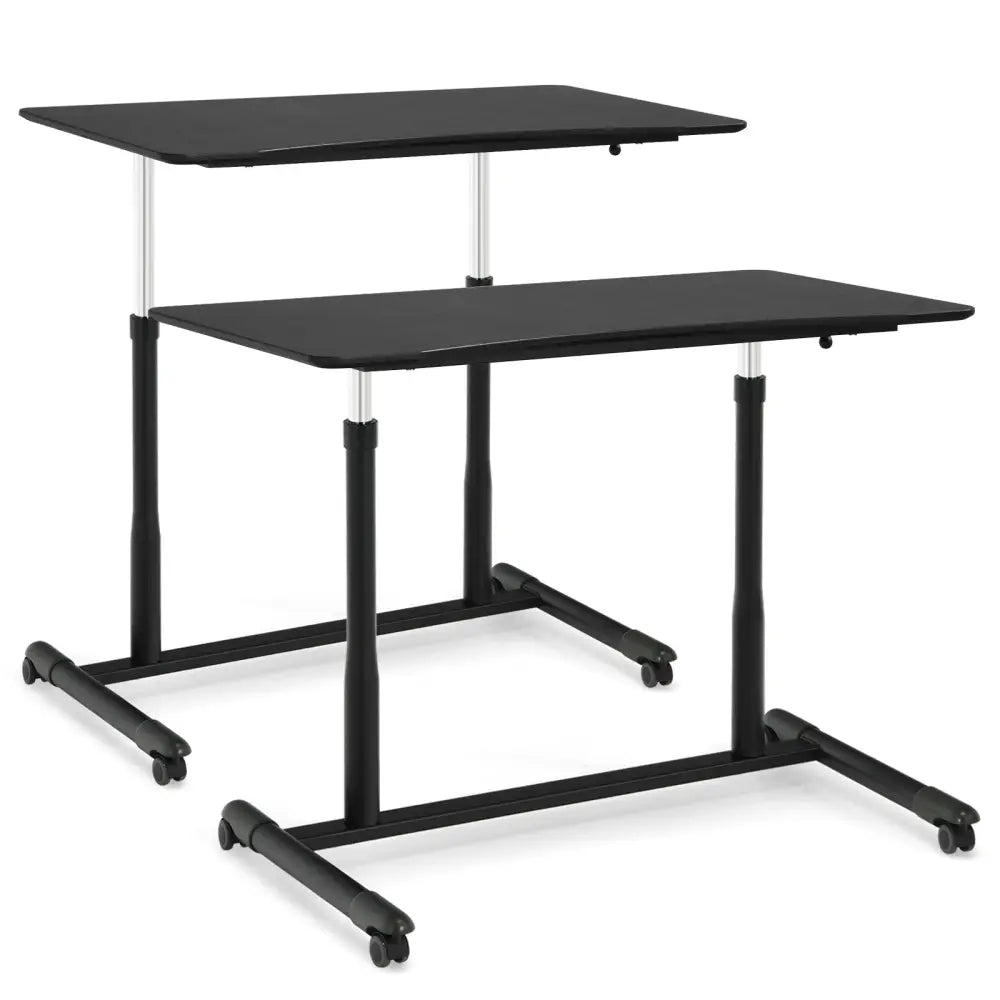 Height Adjustable Computer Desk Sit to Stand Rolling Notebook Table -Black - Black - Standing Desks
