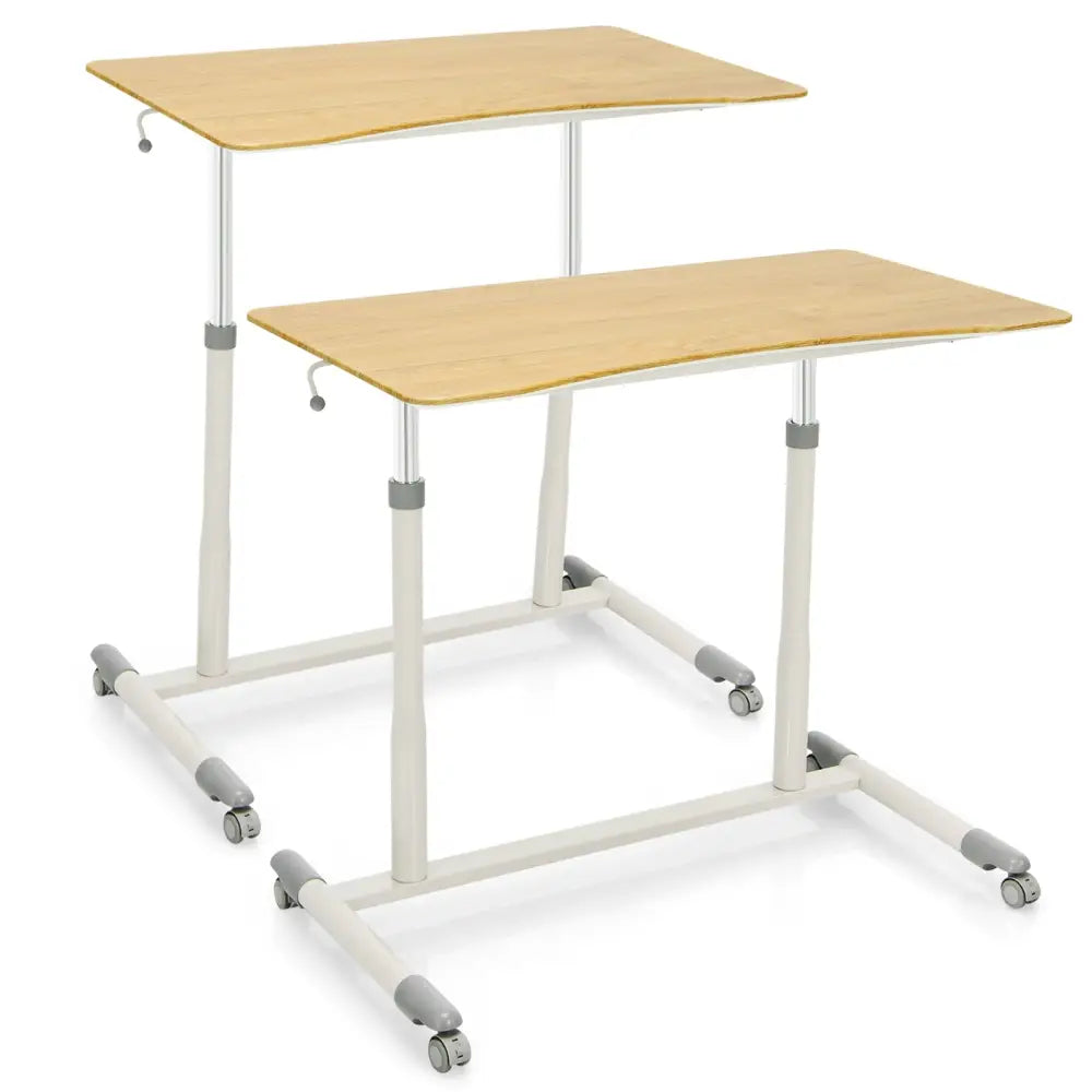 Height Adjustable Computer Desk Sit to Stand Rolling Notebook Table -Natural - Natural - Standing Desks
