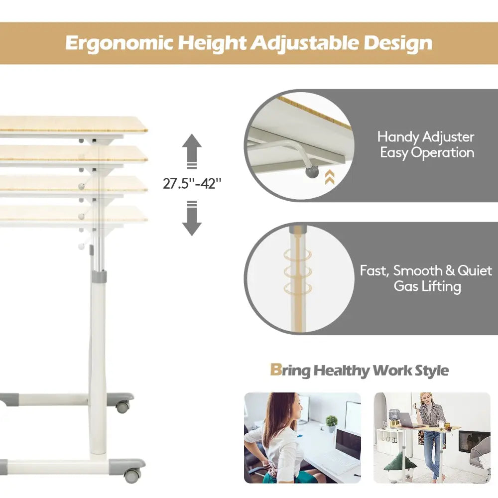 Height Adjustable Computer Desk Sit to Stand Rolling Notebook Table -Natural - Natural - Standing Desks