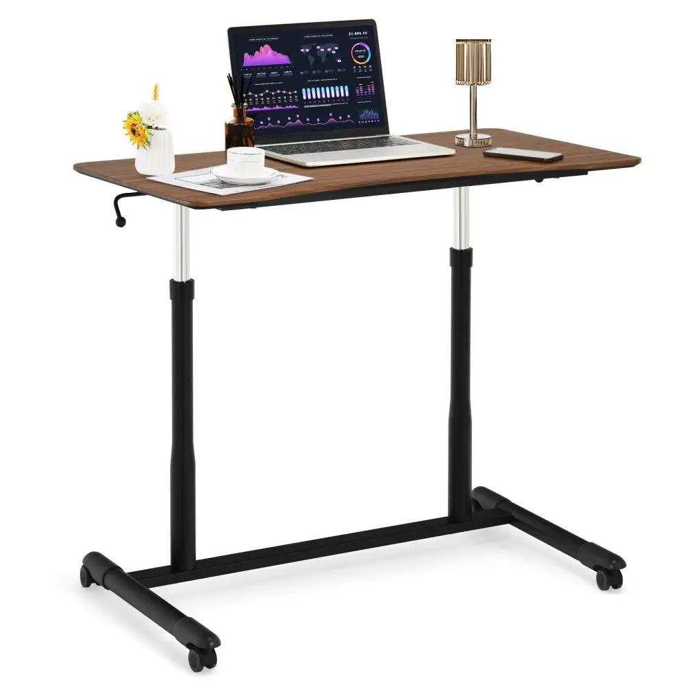 Height Adjustable Computer Desk Sit to Stand Rolling Notebook Table-Brown - Brown - Standing Desks