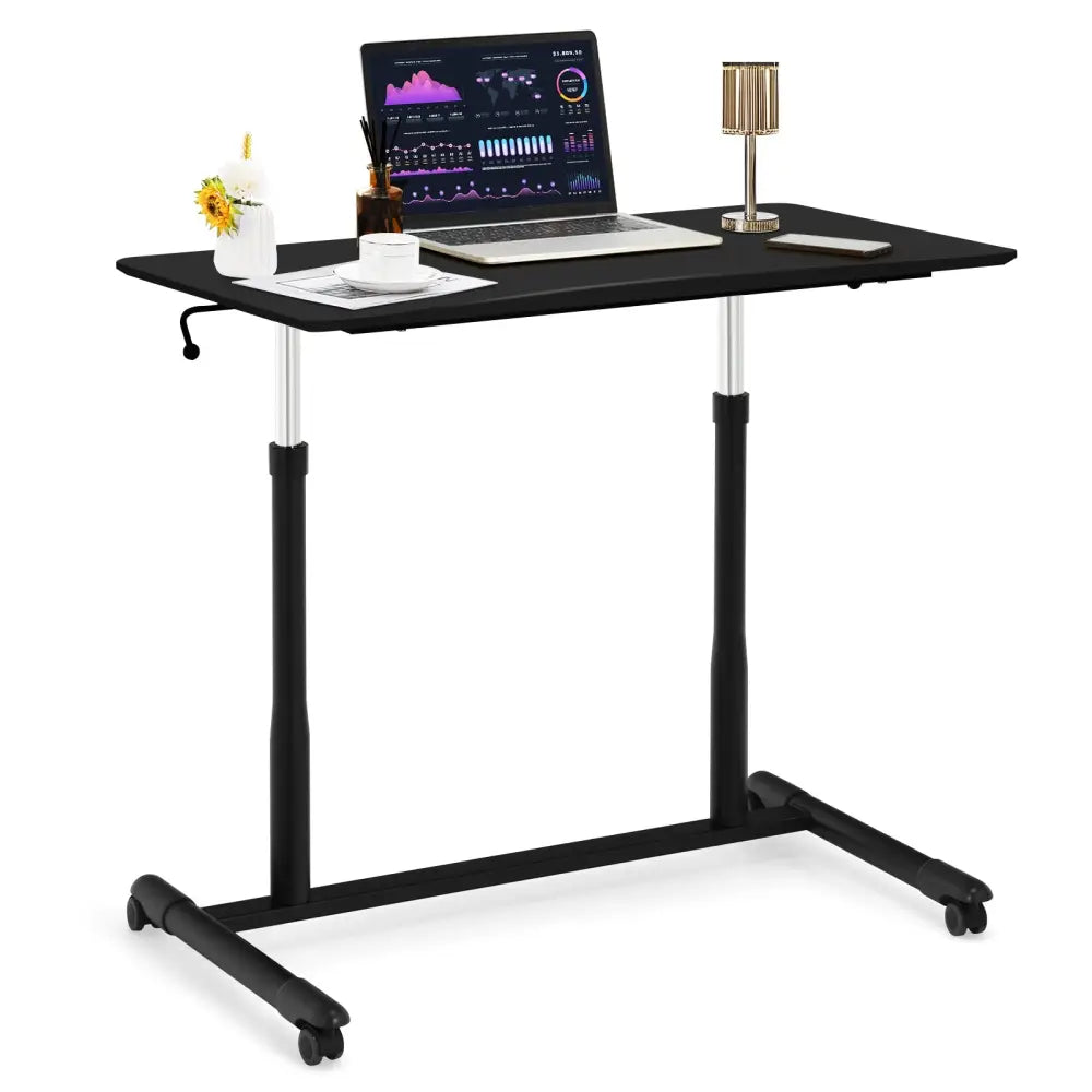 Height Adjustable Computer Desk Sit to Stand Rolling Notebook Table -Black - Black - Standing Desks