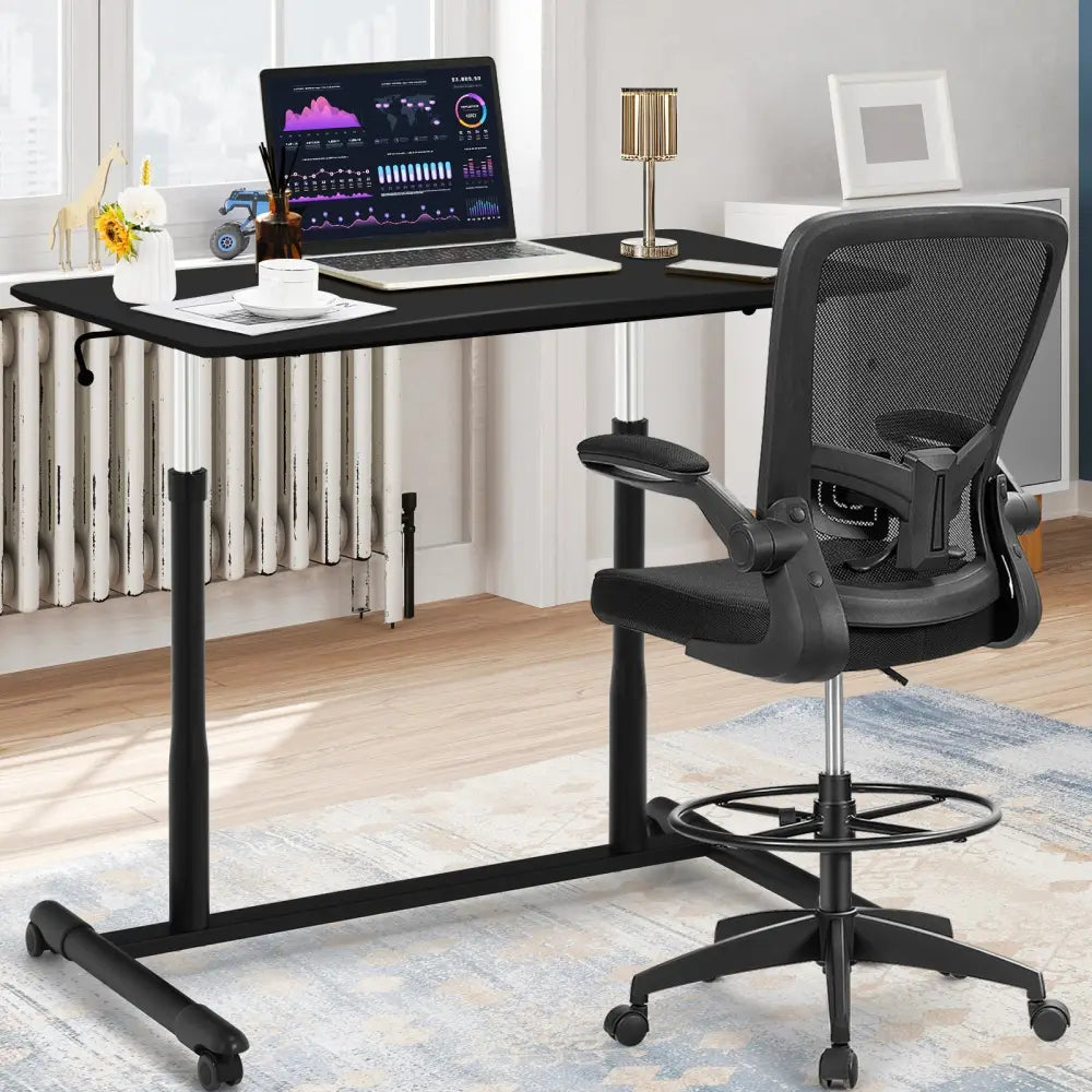 Height Adjustable Computer Desk Sit to Stand Rolling Notebook Table -Black - Black - Standing Desks