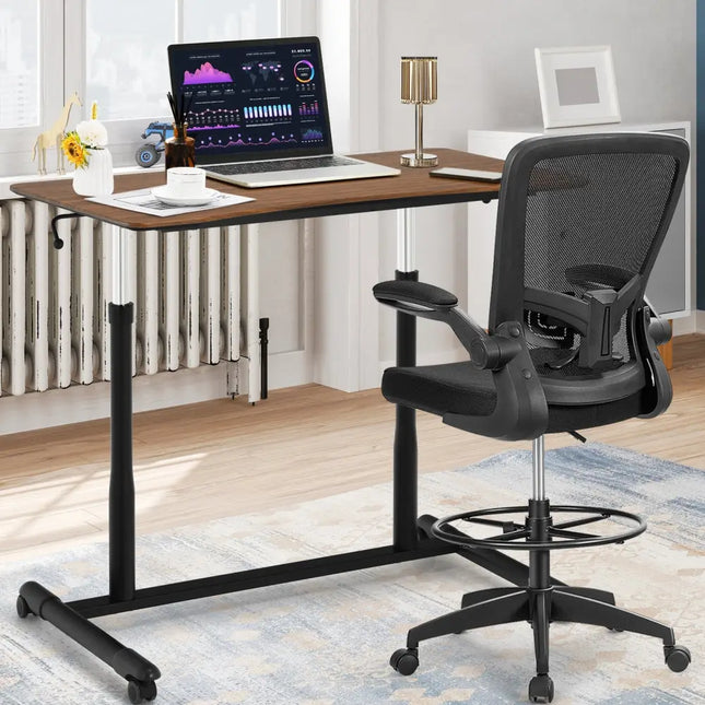 Height Adjustable Computer Desk Sit to Stand Rolling Notebook Table-Brown - Brown - Standing Desks