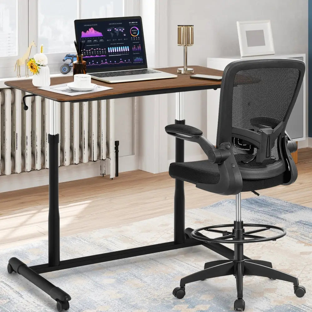 Height Adjustable Computer Desk Sit to Stand Rolling Notebook Table-Brown - Brown - Standing Desks