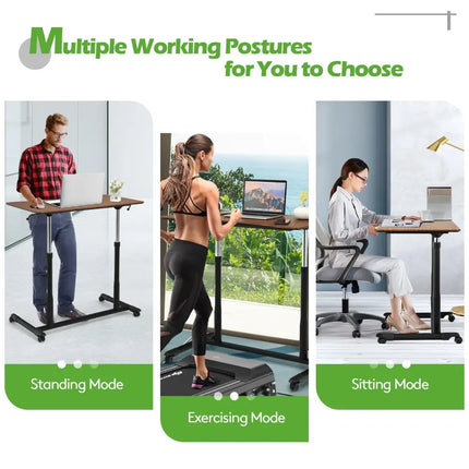 Height Adjustable Computer Desk Sit to Stand Rolling Notebook Table-Brown - Brown - Standing Desks