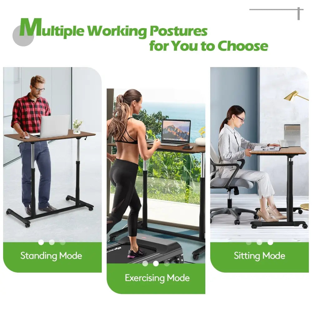 Height Adjustable Computer Desk Sit to Stand Rolling Notebook Table-Brown - Brown - Standing Desks