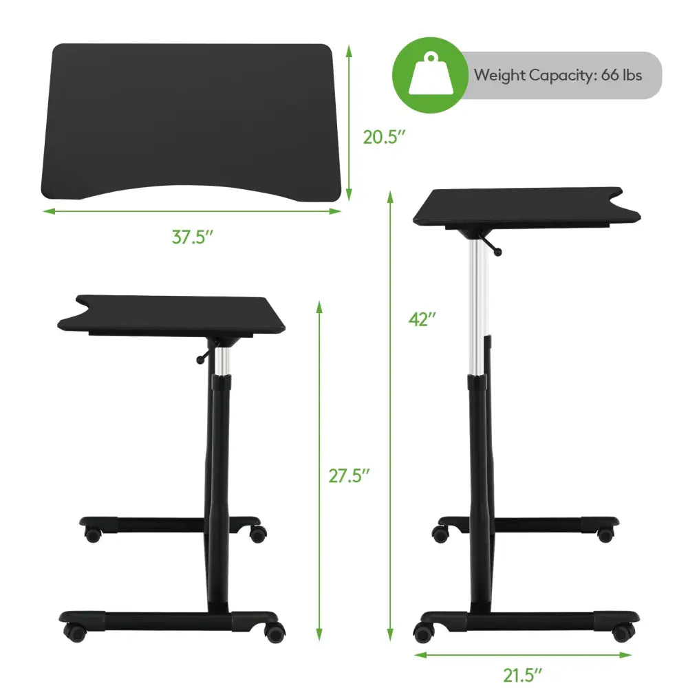 Height Adjustable Computer Desk Sit to Stand Rolling Notebook Table -Black - Black - Standing Desks