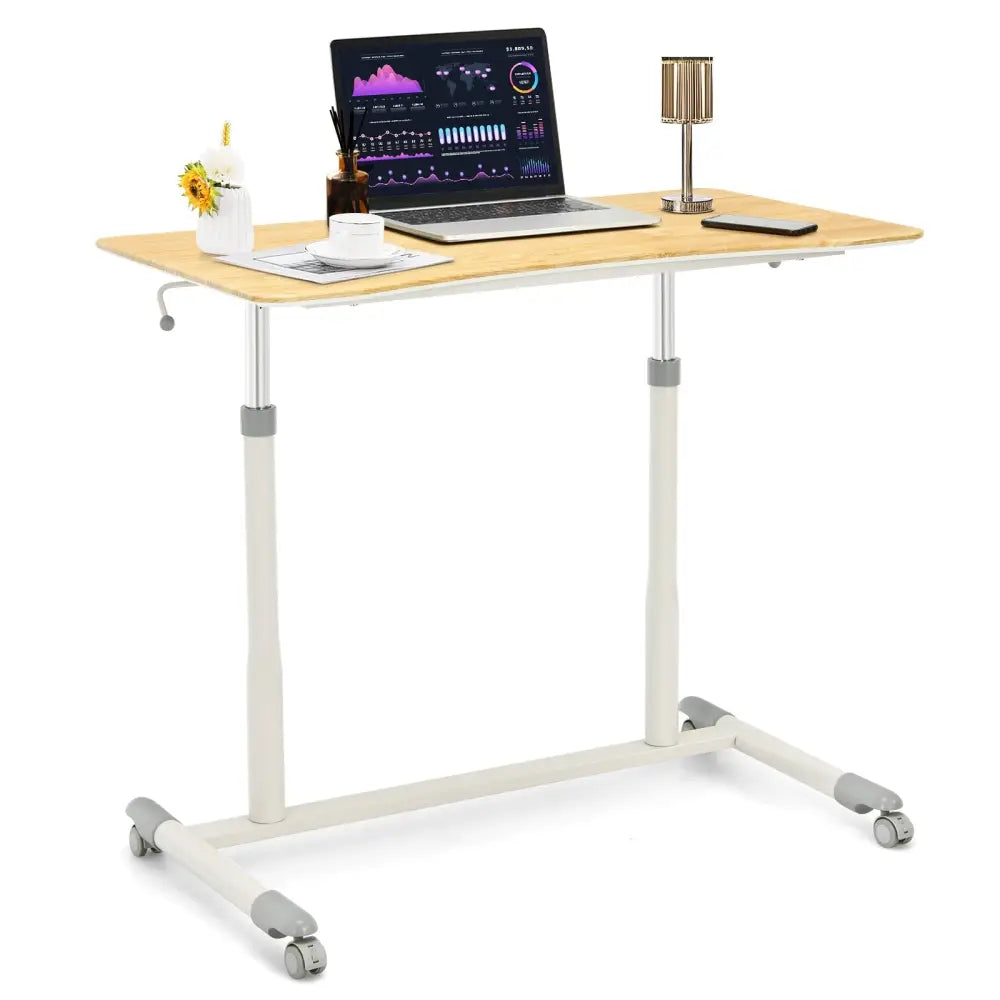 Height Adjustable Computer Desk Sit to Stand Rolling Notebook Table -Natural - Natural - Standing Desks