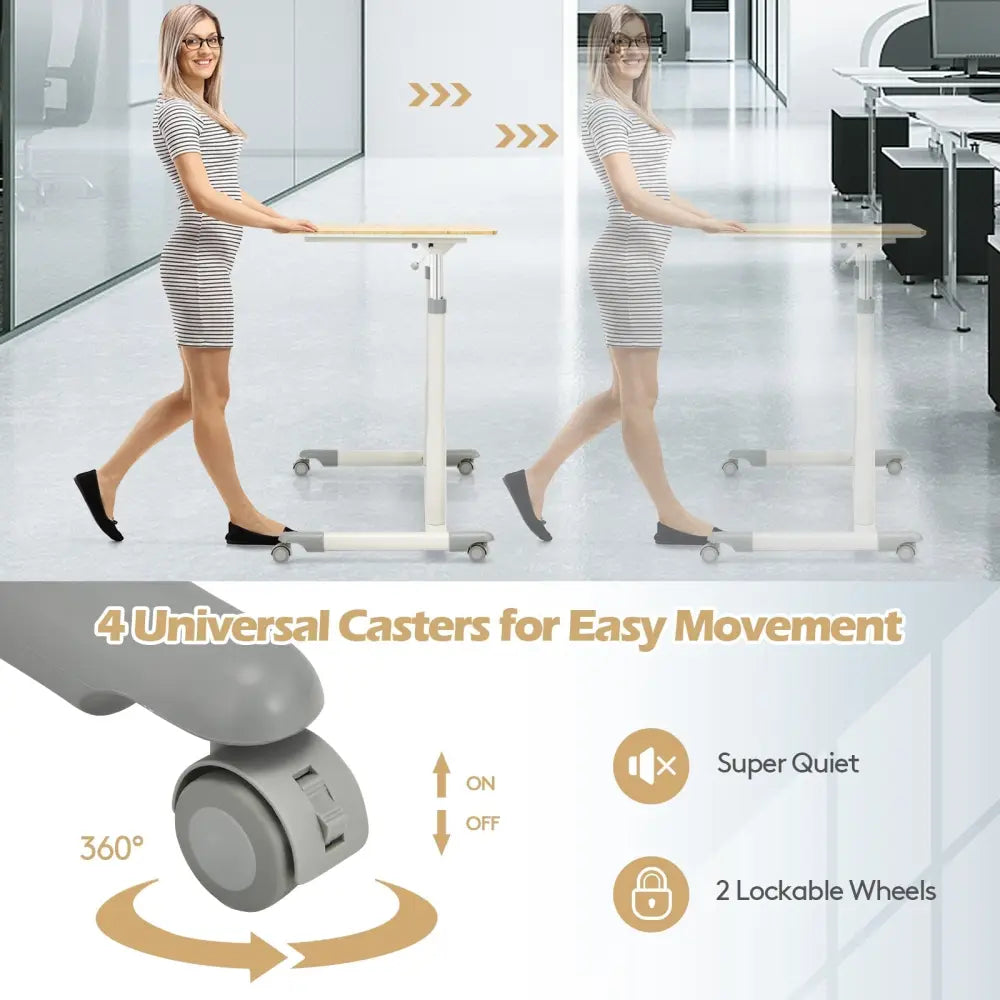 Height Adjustable Computer Desk Sit to Stand Rolling Notebook Table -Natural - Natural - Standing Desks