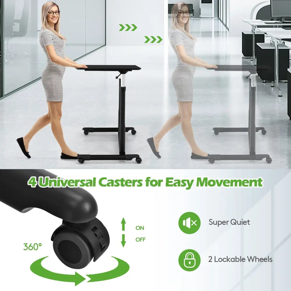 Height Adjustable Computer Desk Sit to Stand Rolling Notebook Table -Black - Black - Standing Desks