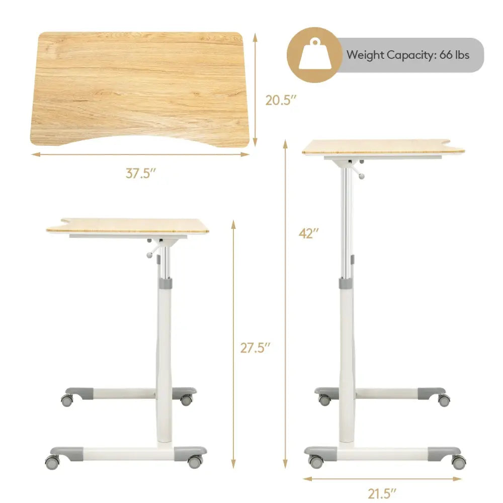 Height Adjustable Computer Desk Sit to Stand Rolling Notebook Table -Natural - Natural - Standing Desks