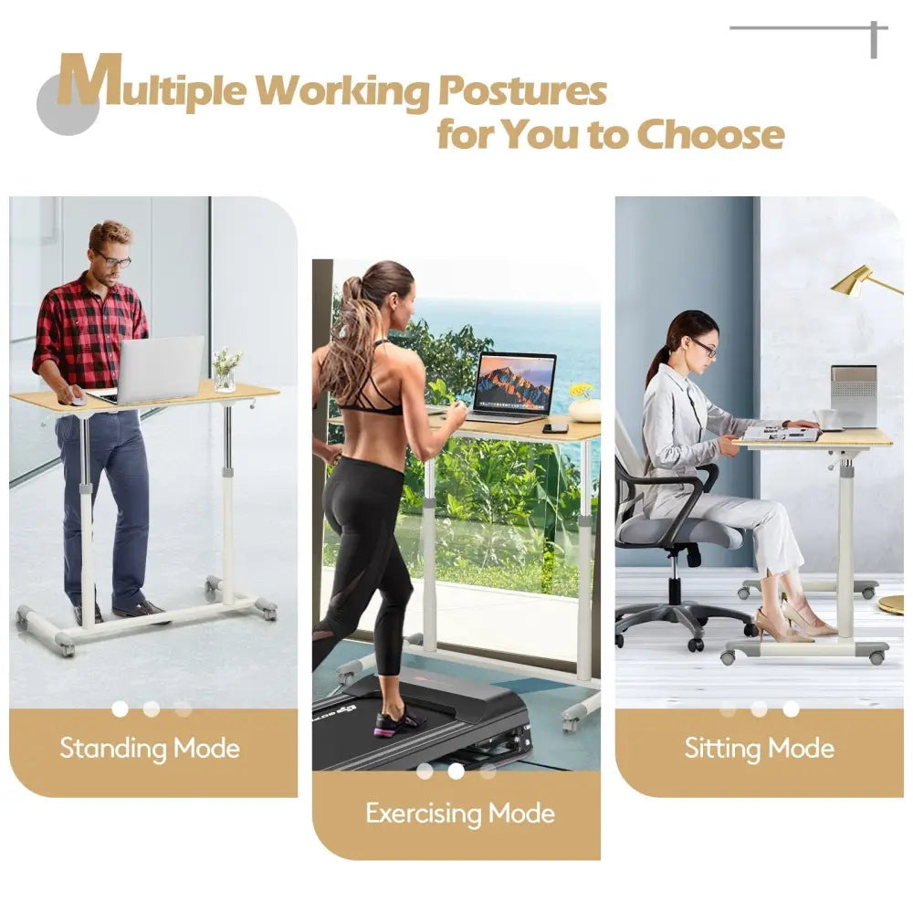Height Adjustable Computer Desk Sit to Stand Rolling Notebook Table -Natural - Natural - Standing Desks