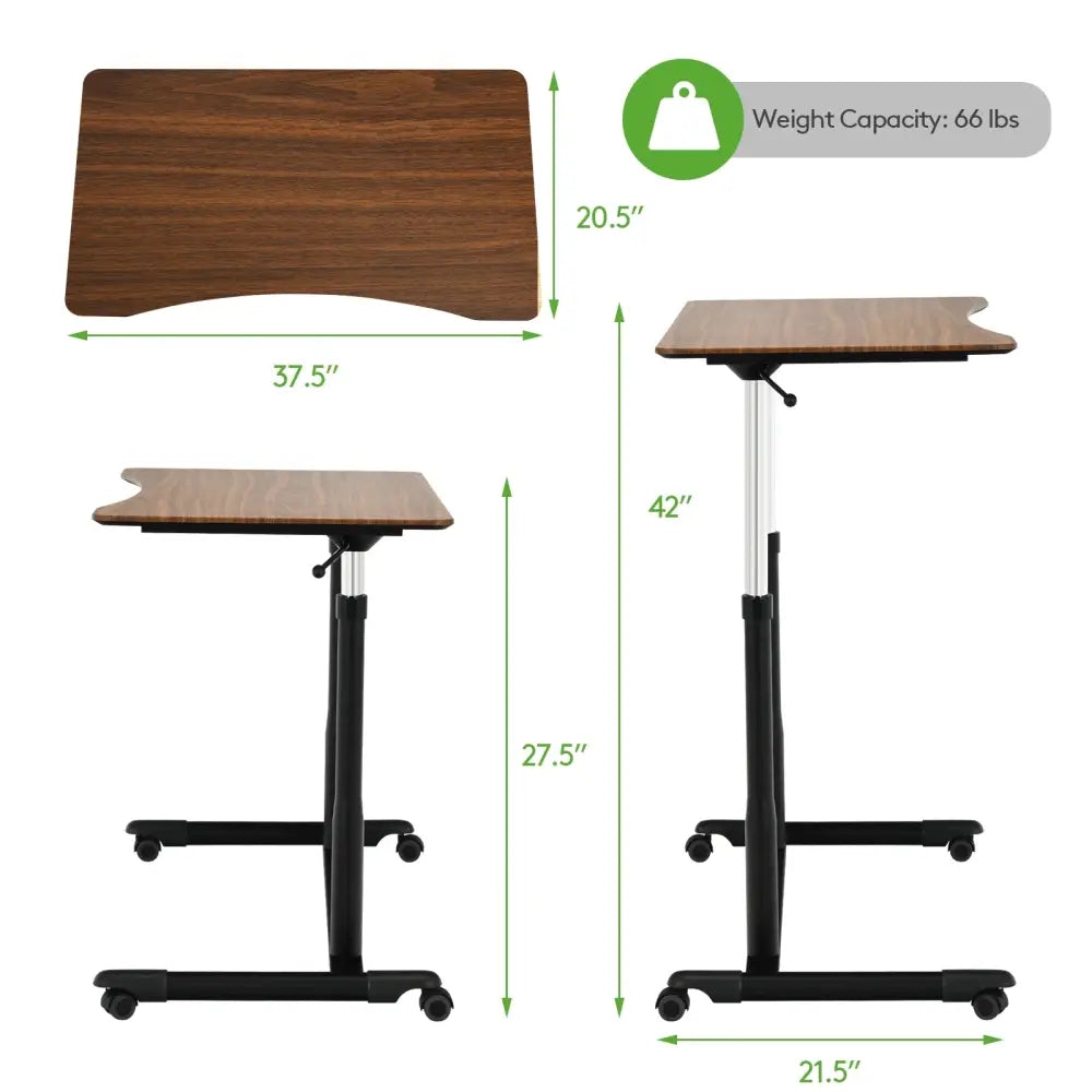Height Adjustable Computer Desk Sit to Stand Rolling Notebook Table-Brown - Brown - Standing Desks