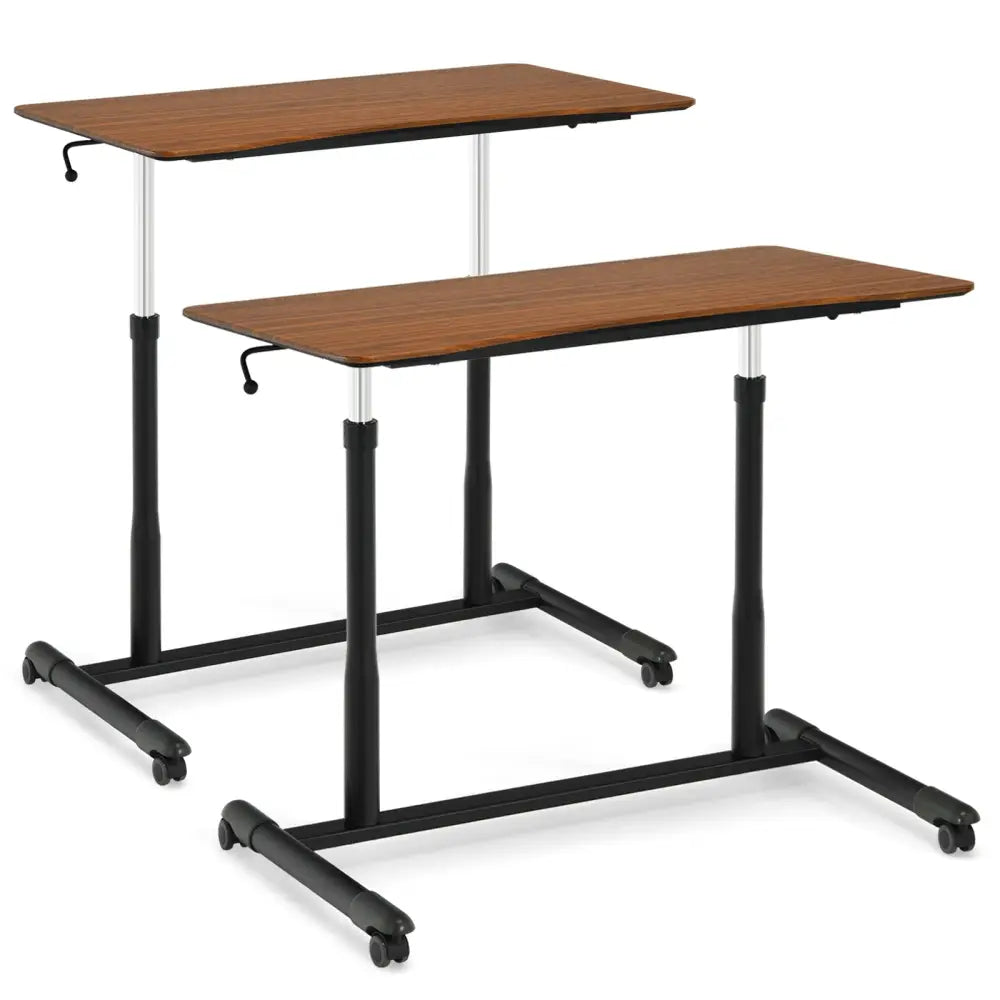 Height Adjustable Computer Desk Sit to Stand Rolling Notebook Table-Brown - Brown - Standing Desks