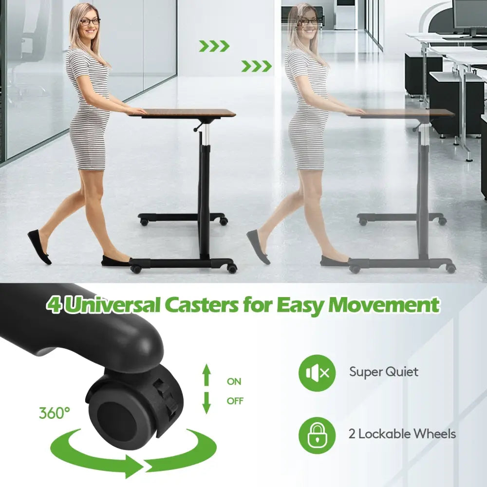 Height Adjustable Computer Desk Sit to Stand Rolling Notebook Table-Brown - Brown - Standing Desks