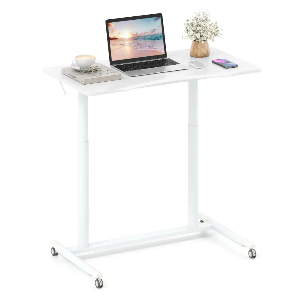 Height Adjustable Computer Desk Sit to Stand Rolling Table - White - Standing Desks