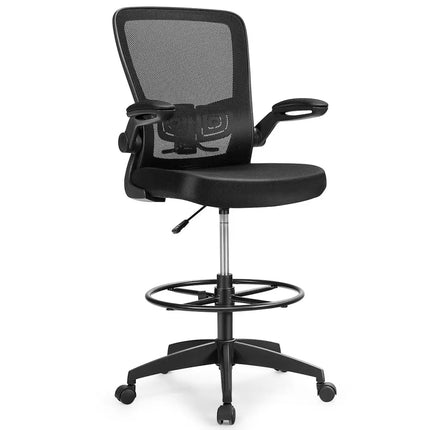 Height Adjustable Drafting Chair with Flip Up Arms-Black - Black - Mesh Chairs