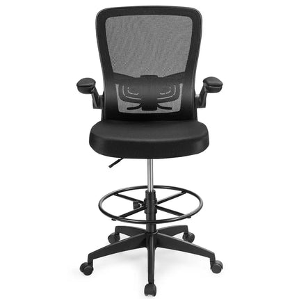 Height Adjustable Drafting Chair with Flip Up Arms-Black - Black - Mesh Chairs