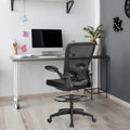 Height Adjustable Drafting Chair with Flip Up Arms-Black - Black - Mesh Chairs
