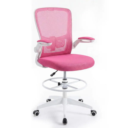 Height Adjustable Drafting Chair with Flip Up Arms for Home Office-Pink - Pink - Mesh Chairs