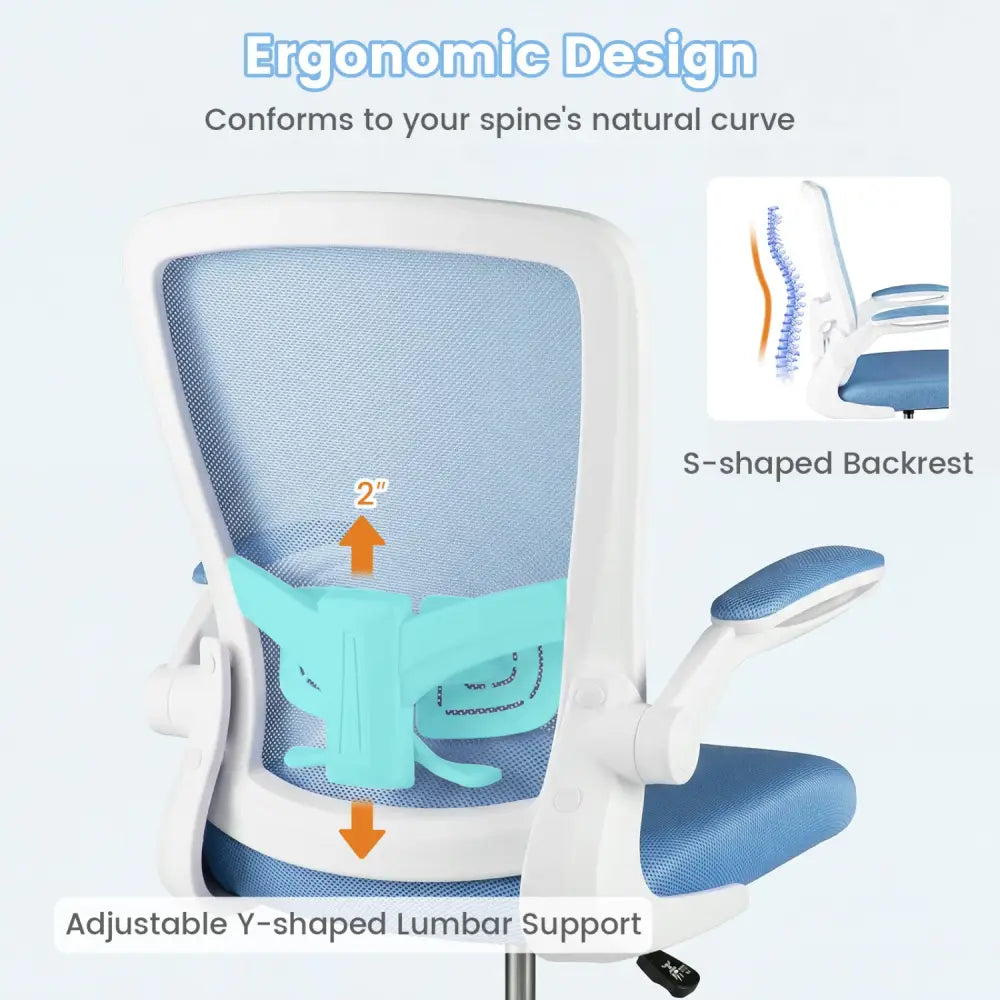 Height Adjustable Drafting Chair with Flip Up Arms for Home Office-Blue - Blue - Mesh Chairs
