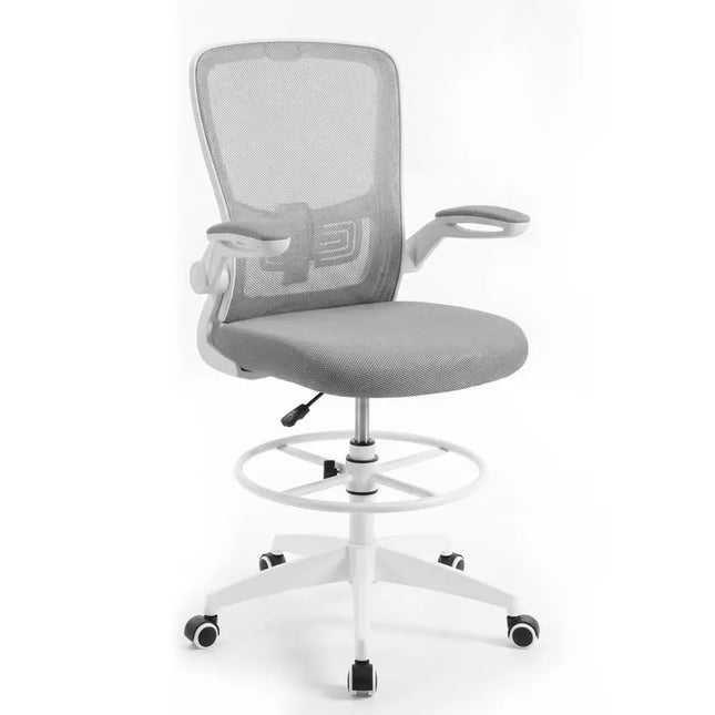 Height Adjustable Drafting Chair with Flip Up Arms for Home Office-Gray - Gray - Mesh Chairs
