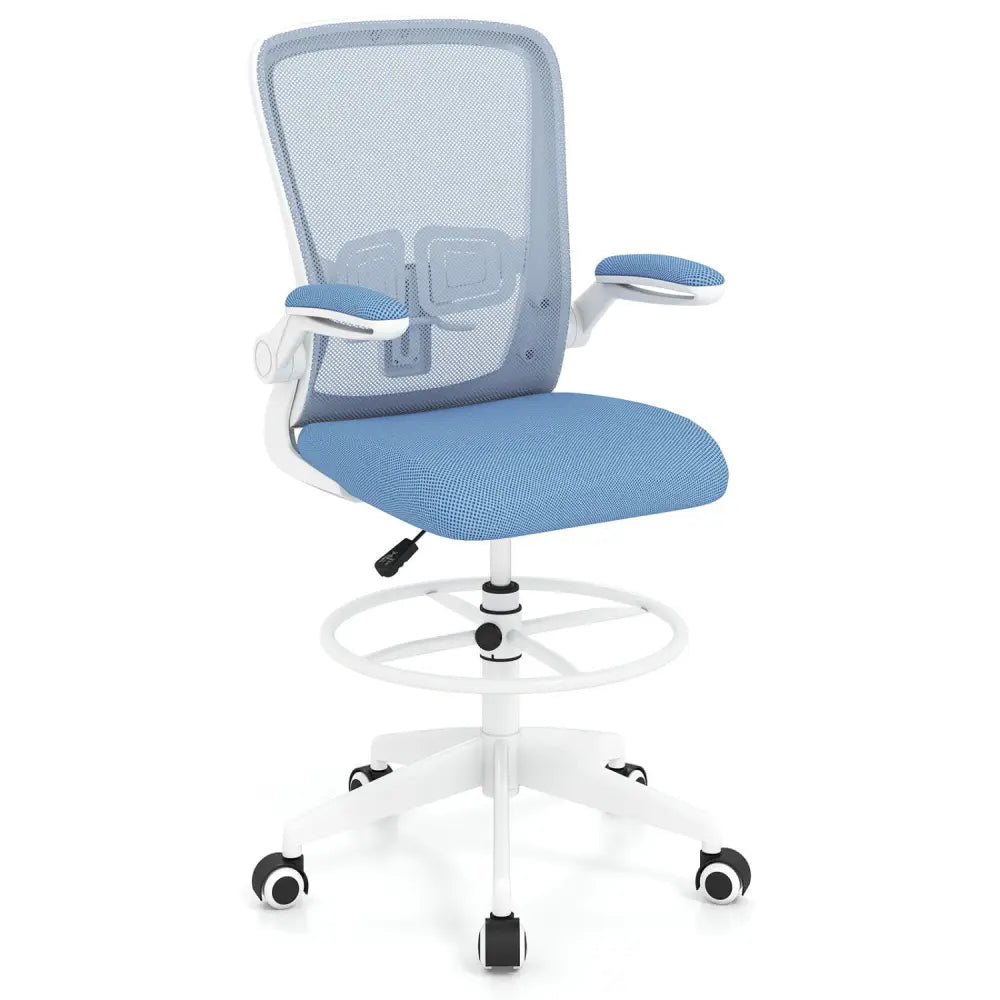 Height Adjustable Drafting Chair with Flip Up Arms for Home Office-Blue - Blue - Mesh Chairs