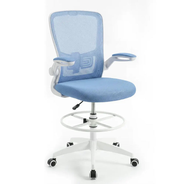 Height Adjustable Drafting Chair with Flip Up Arms for Home Office-Blue - Blue - Mesh Chairs